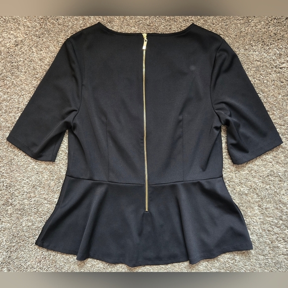 Alfani Black Peplum Blouse With Gold Zippered Back Size Medium - Picture 2 of 6